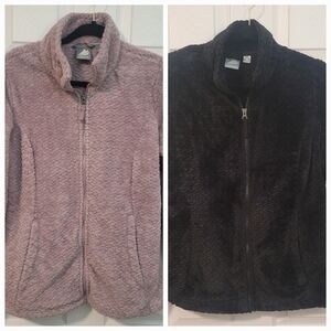 2 Medium Free 2B Peak Butter Pile Fleece Full-Zip Jackets Thistle & Black